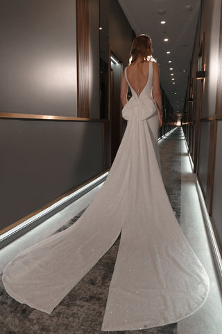 Sparkly Sheath Wedding Dress Eva with Detachable bow