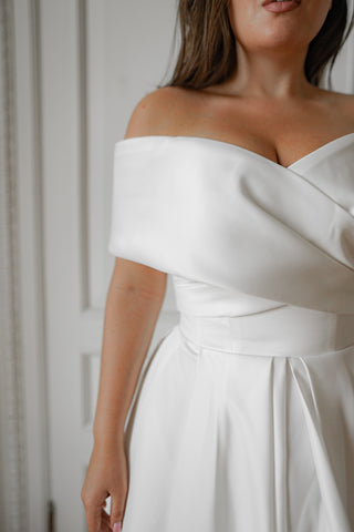 plus size white satin dress Plus-Size Satin Midi Wedding Dress Cameron Nude / OB 24/US 20