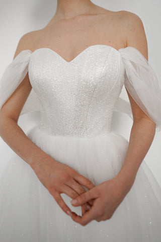 Off-The-Shoulder Shimmering Soft Tulle Wedding Dress Aleksis