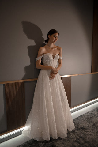 Shiny A-Line Wedding Dress Coral Light Ivory / Custom Size Shiny A-Line Wedding Dress Coral Light Ivory / Custom Size