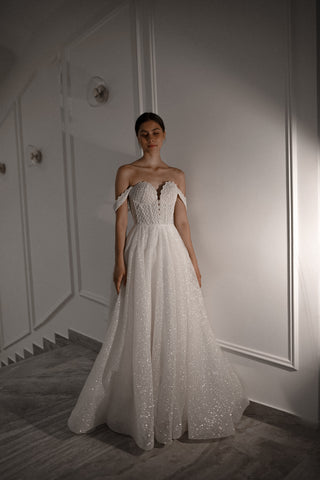 Shiny A-line Wedding Dress Coral