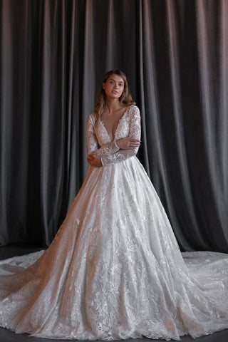 Sparkly Wedding Gown Indjoy with Sleeves