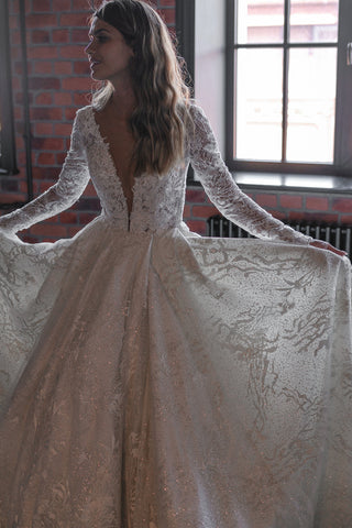 Sparkly Wedding Gown Indjoy with Sleeves