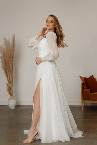 Sparkly Wedding Dress Inger With Leg Slit