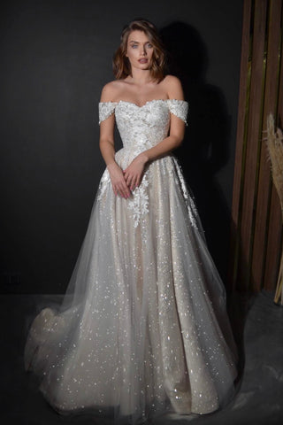 off-the-shoulder a-line wedding dress olivia product info and reviews Lace Off-the-Shoulders Wedding Dress Charlotte Light ivory / US 22