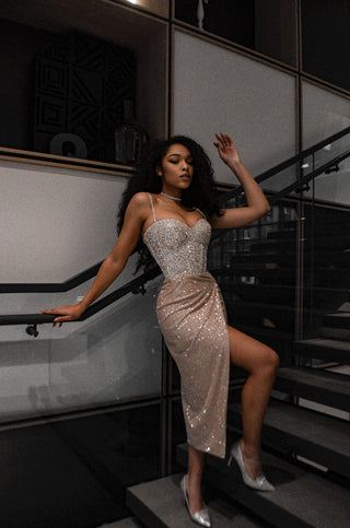 Nude Midi Sparkly Evening Dress Madonna Black / US 12 Nude Midi Sparkly Evening Dress Madonna Black / US 12