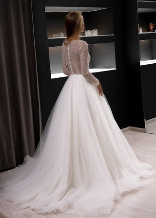 Shiny wedding dress Missuri with long sleeves - oliviabottega