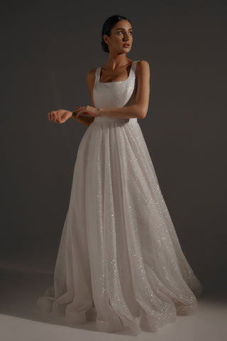 Sparkle Wedding Dress Inkery With Square Neckline Light ivory / Ready-to-Ship / US 30 Sparkle Wedding Dress Inkery With Square Neckline Light ivory / Ready-to-Ship / US 30