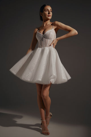 Shiny Short Wedding & Evening Dress Rakel Ready-to-Ship / US 14 Shiny Short Wedding & Evening Dress Rakel Ready-to-Ship / US 14