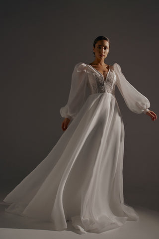 Organza Cinderella Wedding Dress April with Puff Sleeves