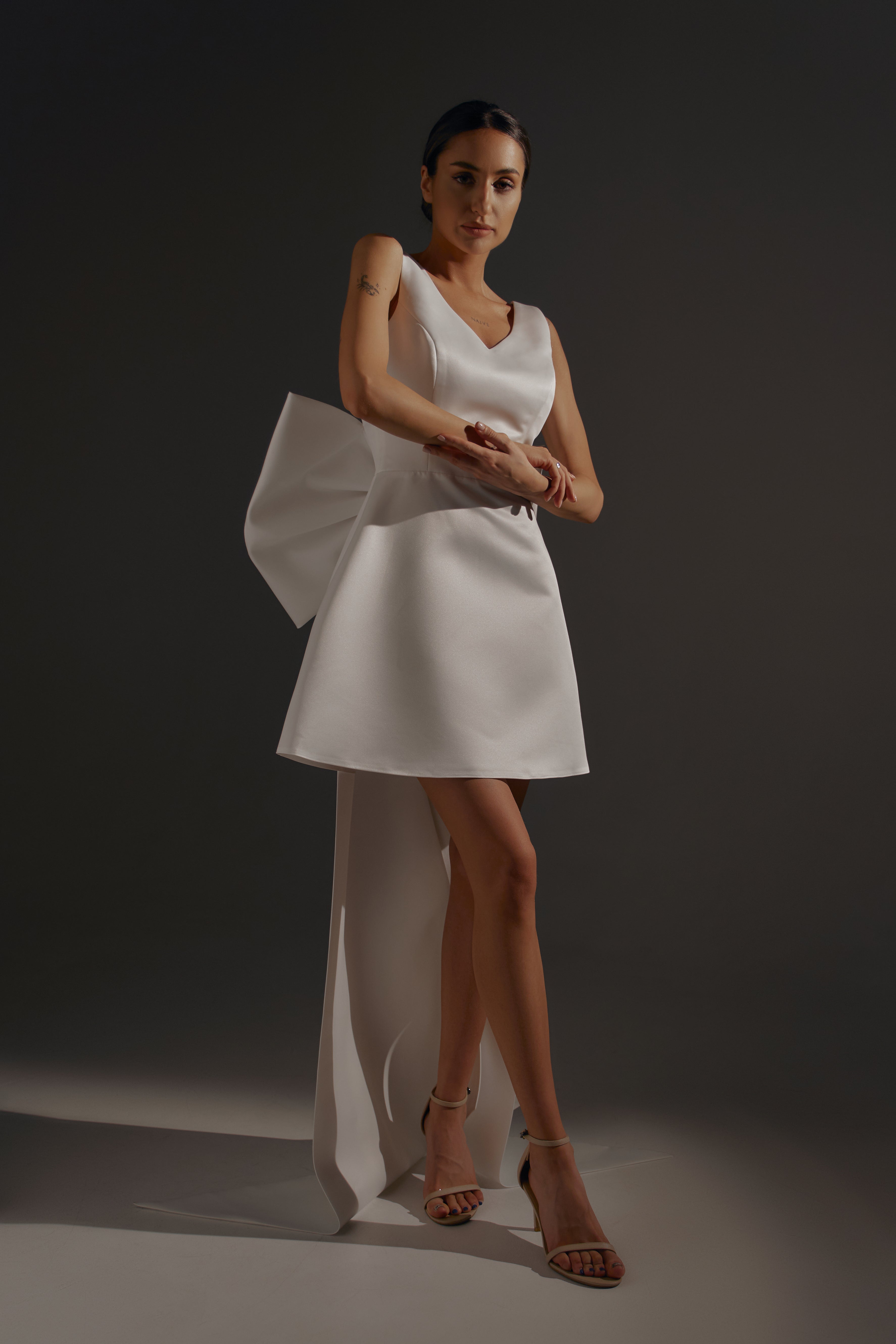 Olivia Bottega Crepe Wedding Dress Nancy with Huge Bow Made-to-Order / Light Ivory / OB 16/US 12