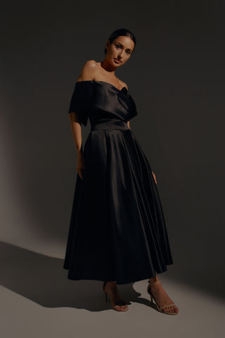 Black Satin Midi Dress Cameron - Main Image