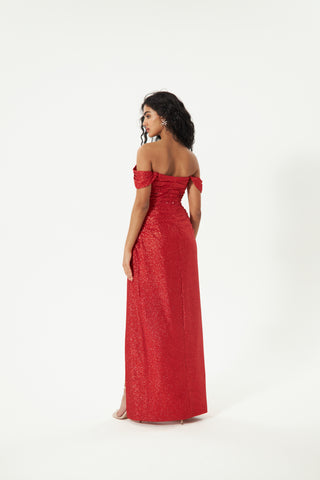 Red Glitter Mermaid Evening Dress Lovisa with Detachable Bow