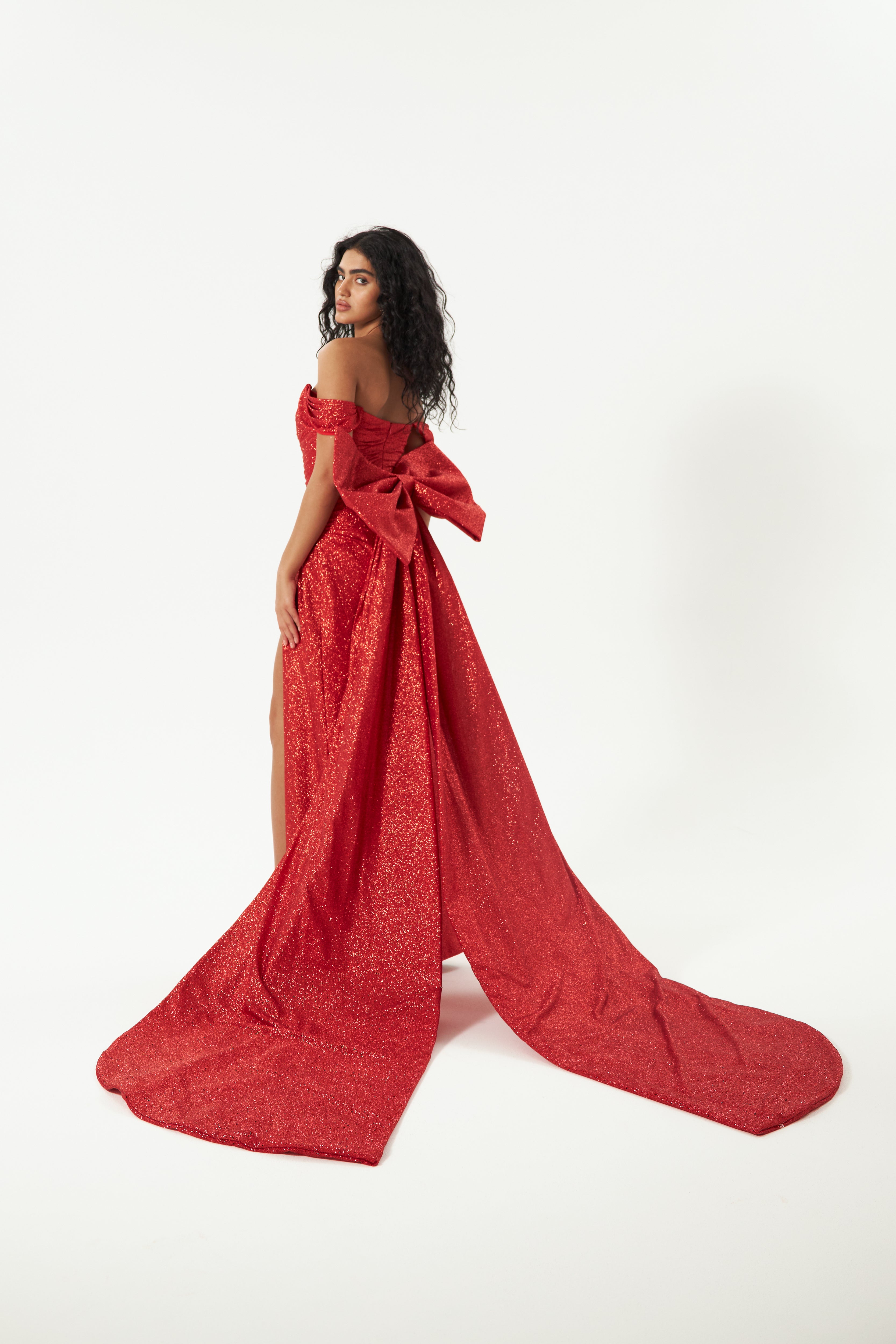 Red Glitter Mermaid Evening Dress Lovisa with Detachable Bow – Olivia  Bottega