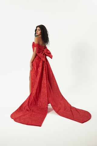 Red Glitter Mermaid Evening Dress Lovisa with Detachable Bow