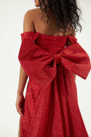 Red Glitter Mermaid Evening Dress Lovisa with Detachable Bow Olivia Bottega Red Glitter Mermaid Evening Dress Lovisa with Detachable Bow Olivia Bottega