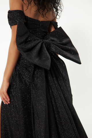 Black Glitter Mermaid Evening Dress Lovisa with Detachable Bow