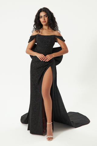 Black Glitter Mermaid Evening Dress Lovisa with Detachable Bow