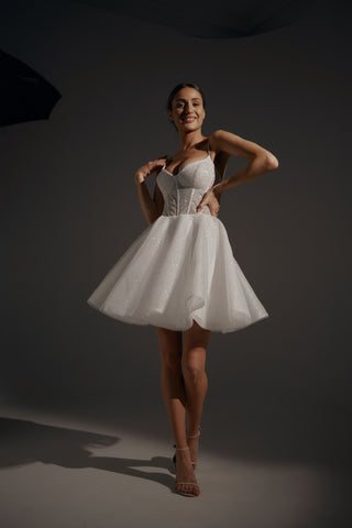 Shiny Short Wedding & Evening Dress Rakel Ready-to-Ship / US 14 Shiny Short Wedding & Evening Dress Rakel Ready-to-Ship / US 14