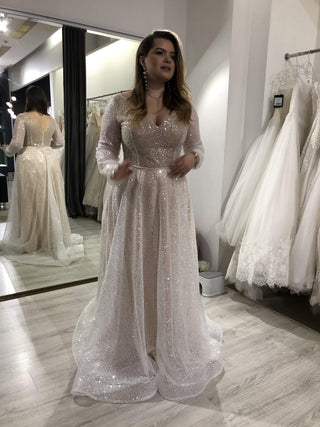 Plus Size Sequin Wedding Dress Feilin Light ivory / Ready-to-Ship / US 6 Plus Size Sequin Wedding Dress Feilin Light ivory / Ready-to-Ship / US 6