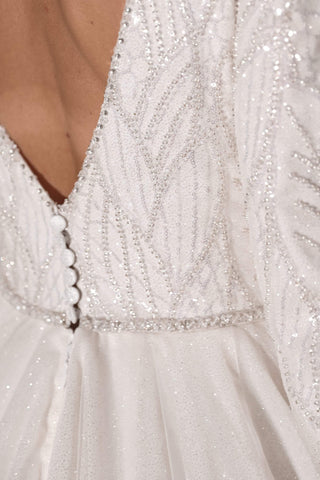 Long Sleeves V-neck Sequin Embroidery Wedding Dress Margaret - oliviabottega