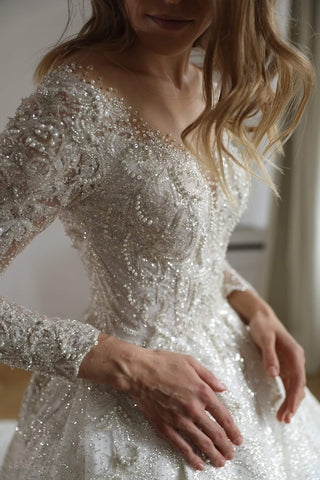 Royal Lace Off-The-Shoulder Sparkly Wedding dress Meryem - oliviabottega