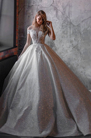 Off-the-Shoulder Sparkly Wedding Dress Udjiri