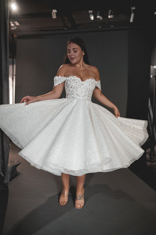 Tea Length Plus Size Lace Wedding Dress Elise