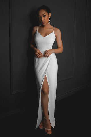 Light Ivory Sparkly Evening Dress Leona with Leg Slit US 2 Light Ivory Sparkly Evening Dress Leona with Leg Slit US 2