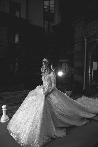 Royal Lace Off-The-Shoulder Sparkly Wedding Dress Meryem Olivia Bottega Royal Lace Off-The-Shoulder Sparkly Wedding Dress Meryem Olivia Bottega