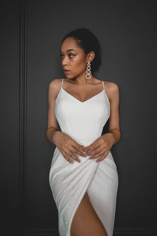 Light Ivory Sparkly Evening Dress Leona with Leg Slit US 2 Light Ivory Sparkly Evening Dress Leona with Leg Slit US 2