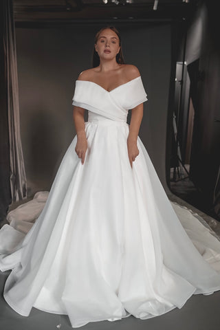 Plus Size Wedding Dresses Off Shoulder Cap Sleeve A Line Soft Tulle Bridal  Gown