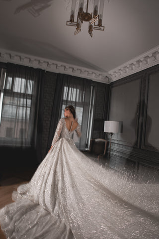 Royal Lace Off-The-Shoulder Sparkly Wedding Dress Meryem Olivia Bottega Royal Lace Off-The-Shoulder Sparkly Wedding Dress Meryem Olivia Bottega