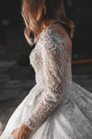 Royal Lace Off-The-Shoulder Sparkly Wedding Dress Meryem Olivia Bottega Royal Lace Off-The-Shoulder Sparkly Wedding Dress Meryem Olivia Bottega