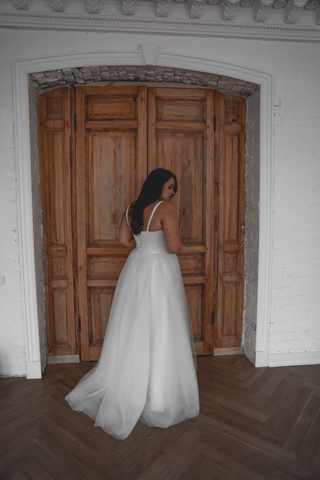 Plus Size Sparkly Wedding Dress Klouzi 2 with spaghetti straps