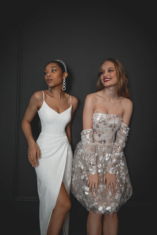 Light Ivory Sparkly Evening Dress Leona with Leg Slit US 2 Light Ivory Sparkly Evening Dress Leona with Leg Slit US 2