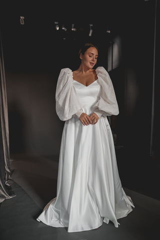 Plus Size Satin Wedding Dress Sentea with Front Slit Black / US 20 Plus Size Satin Wedding Dress Sentea with Front Slit Black / US 20